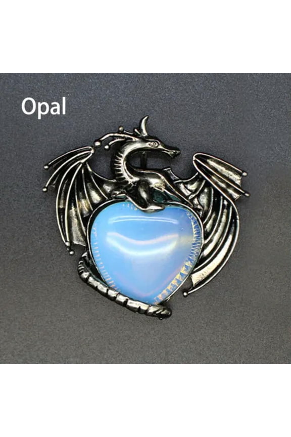 Natural Healing Energy Heart Shape Stone Wing Dragon Pendant Reiki Amulet-Opal