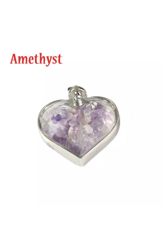 Natural Healing Stone Chips Crystal Quartz Faceted Heart Wishing Bottle Pendant-Amethyst
