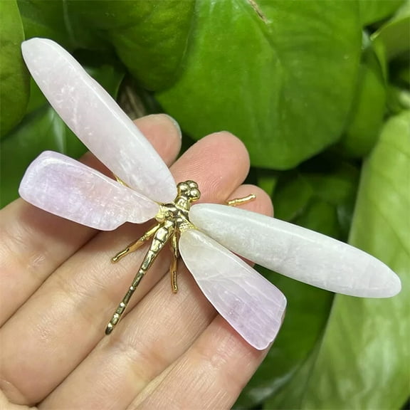 MATROOY Natural Kunzite Dragonfly skull Quartz Crystal Hand DIY Skull Healing Gift 1PC