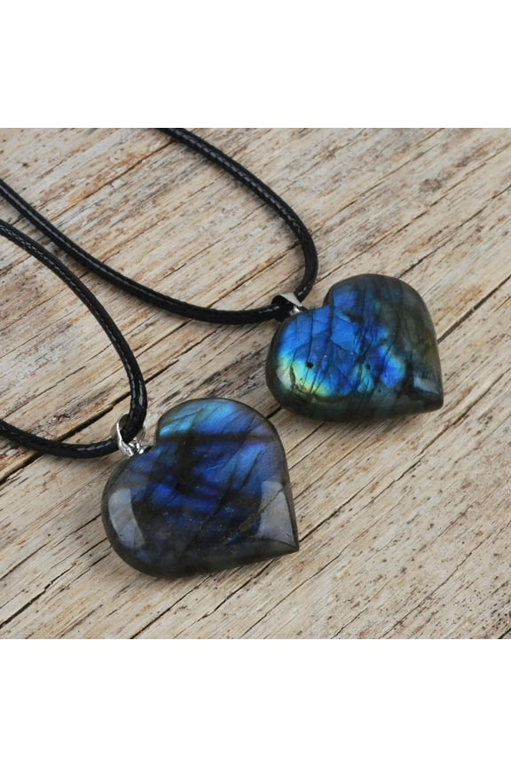 Natural Labradorite Dragon Heart Amulet Pendant Healing Energy Women Necklace