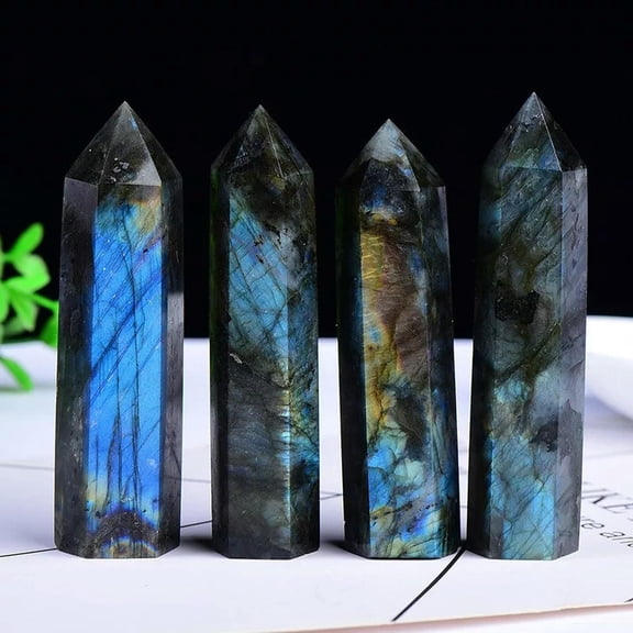 MATROOY Natural Labradorite Healing Obelisk Crystal Wands Reiki Tower Point Decoration