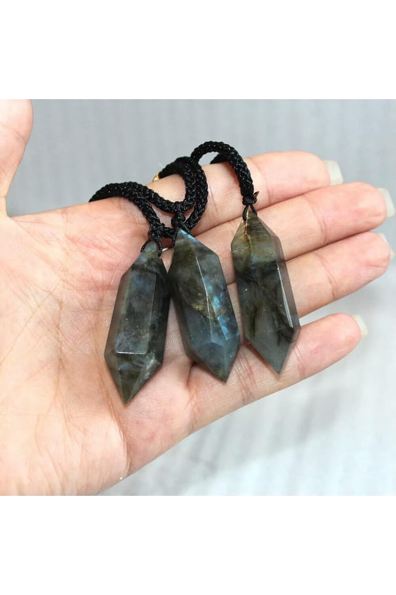 Natural Labradorite Moonstone Crystal Pendulum Pendant Necklace Chakra Healing