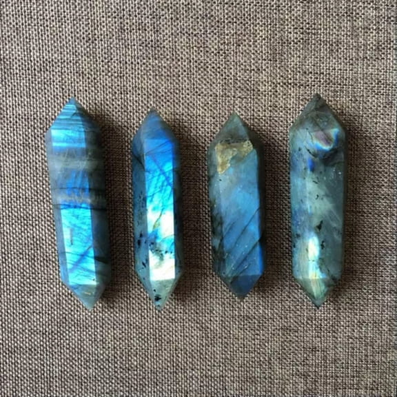 MATROOY Natural Labradorite Moonstone Crystal Stone Double Point Healing Hexagonal Wand-70~90mm