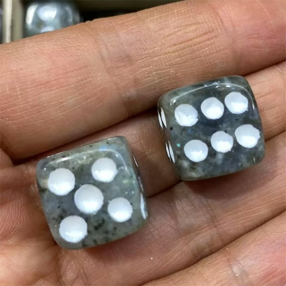MATROOY Natural Labradorite Quartz Hand Carved dice Crystal Reiki Healing gift 2pcs