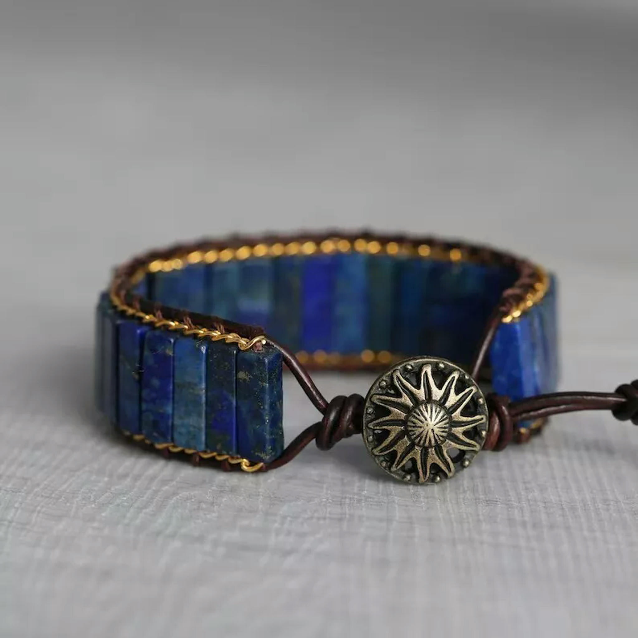 MATROOY Natural Lapis Lazuli Gemstone Beads Healing Vintage Women Men Bracelet Bangle