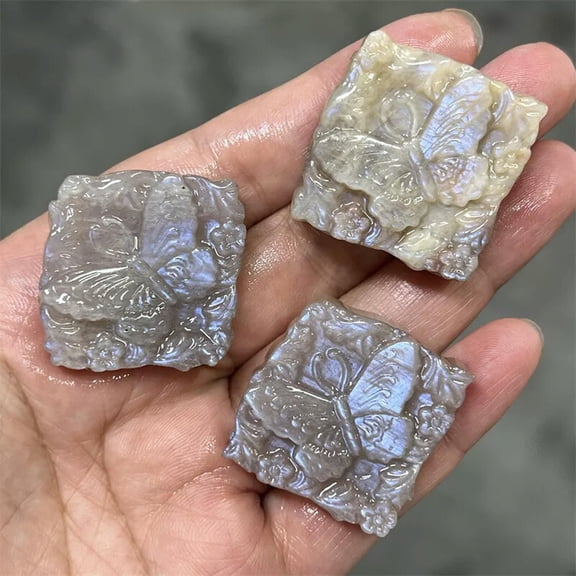 MATROOY Natural Moonstone Butterfly Carved Skull Quartz Crystal Skull Healing Random 1PC