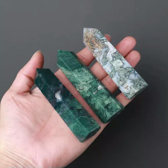 MATROOY Natural Moss Agate Single Terminated Gemstone Crystal Pencil Obelisk Tower Point-9-10cm / approx. 90g