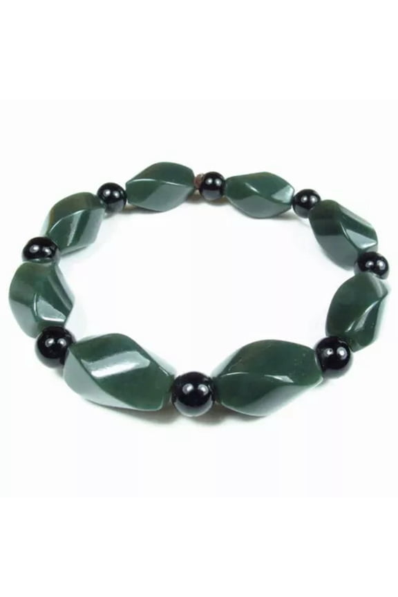 Natural Nephrite Jade Black Agate Women Lucky Green Twisted Beaded Bracelet