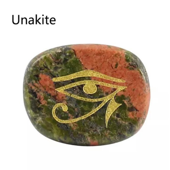 MATROOY Natural Pocket Stone Engraved "Eye of Horus" Inspirational Positive Word-Unakite