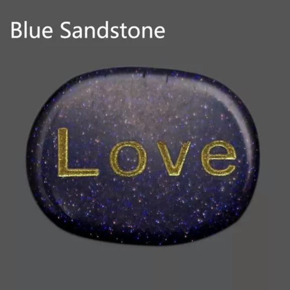 MATROOY Natural Pocket Stone Engraved "Love" Lettering Inspirational Positive Word-Blue Sandstone