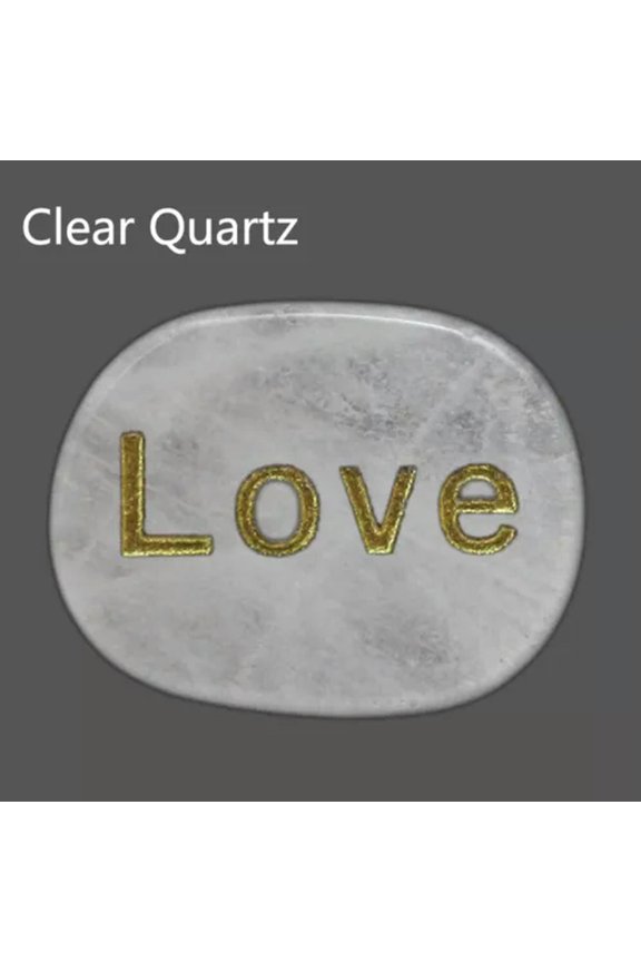 Natural Pocket Stone Engraved "Love" Lettering Inspirational Positive Word-Clear Quartz