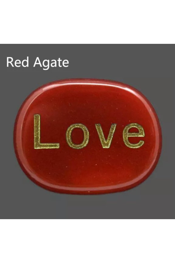 Natural Pocket Stone Engraved "Love" Lettering Inspirational Positive Word-Red Agate