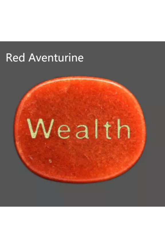 Natural Pocket Stone Engraved "Wealth" Lettering Inspirational Positive Word-Red Aventurine