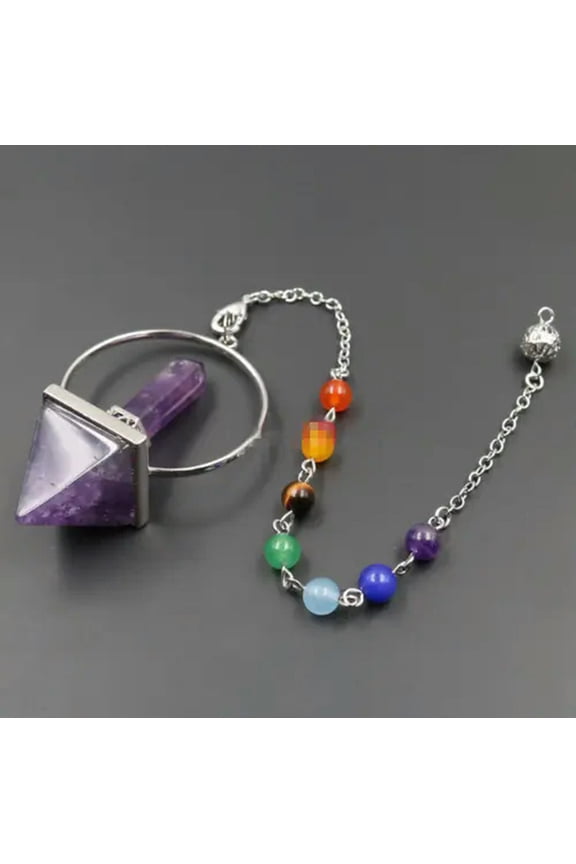Natural Quartz Crystal 7 Chakra Point Pendulum Healing Reiki Dowsing Divination-Amethyst