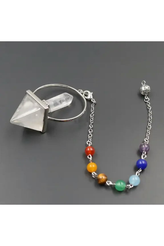 Natural Quartz Crystal 7 Chakra Point Pendulum Healing Reiki Dowsing Divination-Rock Crystal