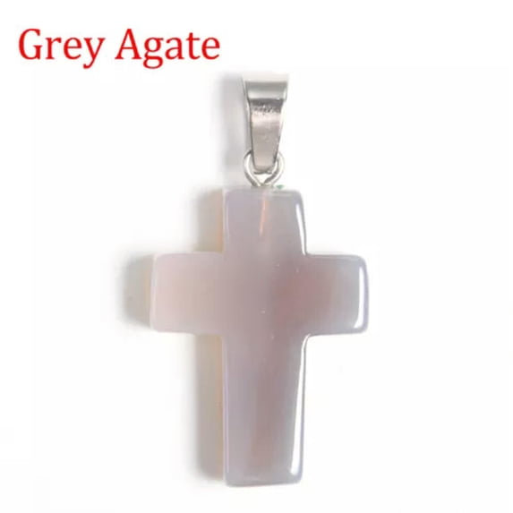 MATROOY Natural Quartz Crystal Cross Pendant Crucifix Shape Stone Jewelry making-Grey Agate-5PCS