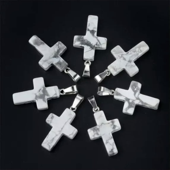 MATROOY Natural Quartz Crystal Cross Pendant Crucifix Shape Stone Jewelry making-Howlite-5PCS