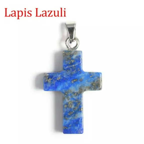 MATROOY Natural Quartz Crystal Cross Pendant Crucifix Shape Stone Jewelry making-Lapis Lazuli-10PCS