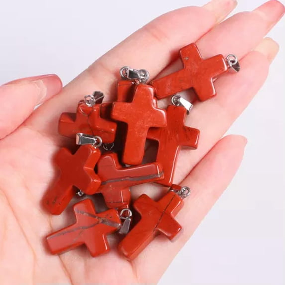 MATROOY Natural Quartz Crystal Cross Pendant Crucifix Shape Stone Jewelry making-Red Jasper-5PCS