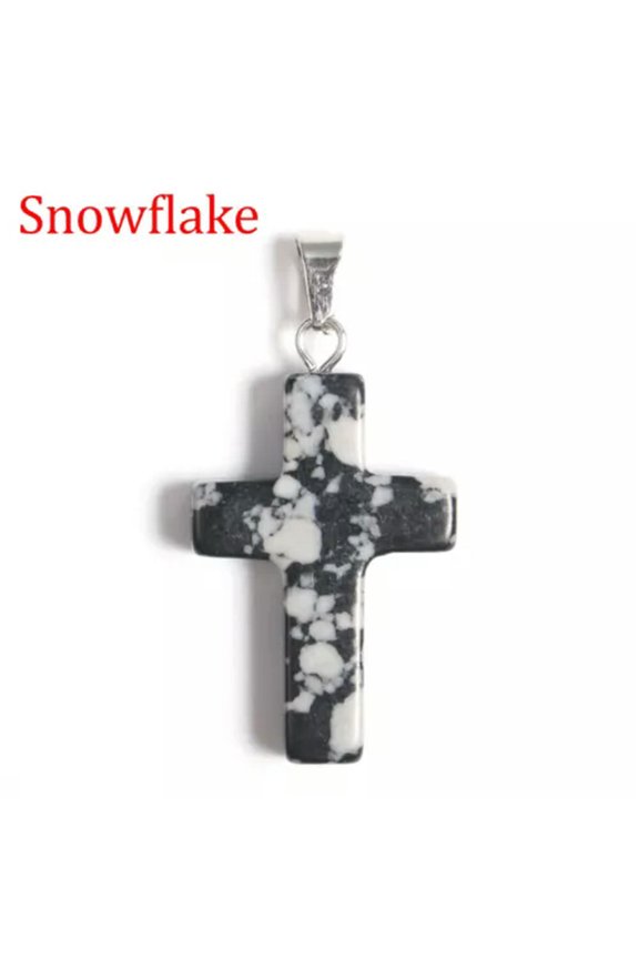 Natural Quartz Crystal Cross Pendant Crucifix Shape Stone Jewelry making-Snowflake Obsidian-1PC