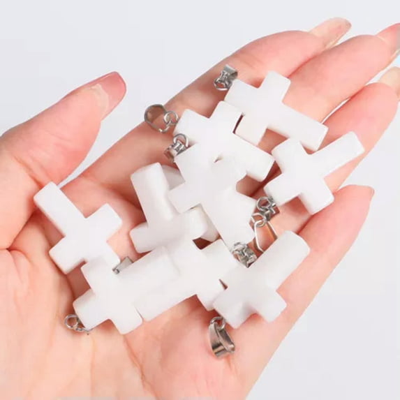 MATROOY Natural Quartz Crystal Cross Pendant Crucifix Shape Stone Jewelry making-White Stone-5PCS