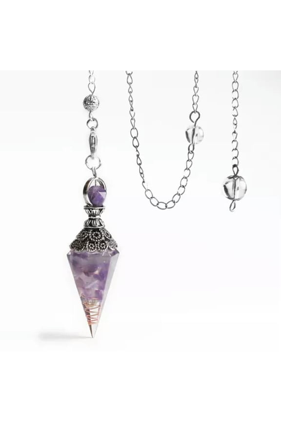 Natural Quartz Crystal Pendulum Healing Chips Stone Reiki Chakra Chain Pendant-Amethyst