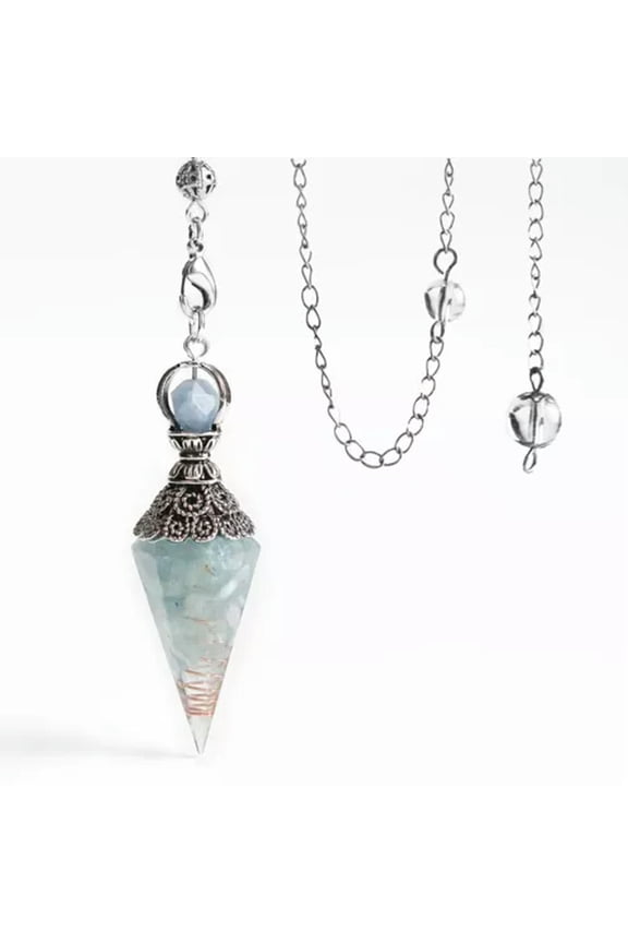 Natural Quartz Crystal Pendulum Healing Chips Stone Reiki Chakra Chain Pendant-Aquamarine