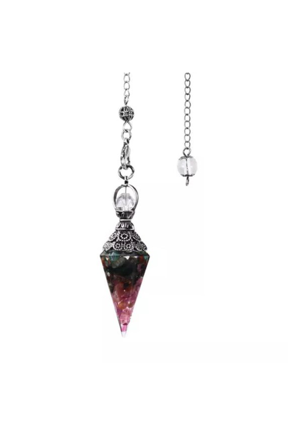Natural Quartz Crystal Pendulum Healing Chips Stone Reiki Chakra Chain Pendant-Colorful Tourmaline