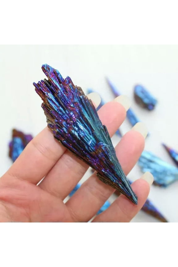 Natural Quartz Crystal Rainbow Titanium Cluster Blue Flame Feather Healing Stone-5~10g