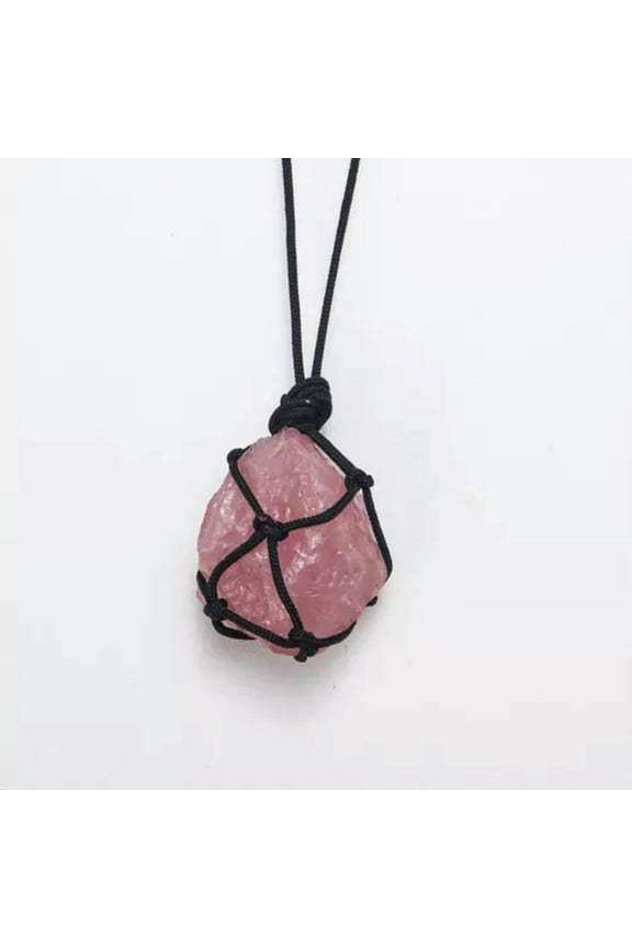 Natural Quartz Crystal Raw Stone Wrap Braid Chakra Healing Reiki Necklace-Rose Quartz
