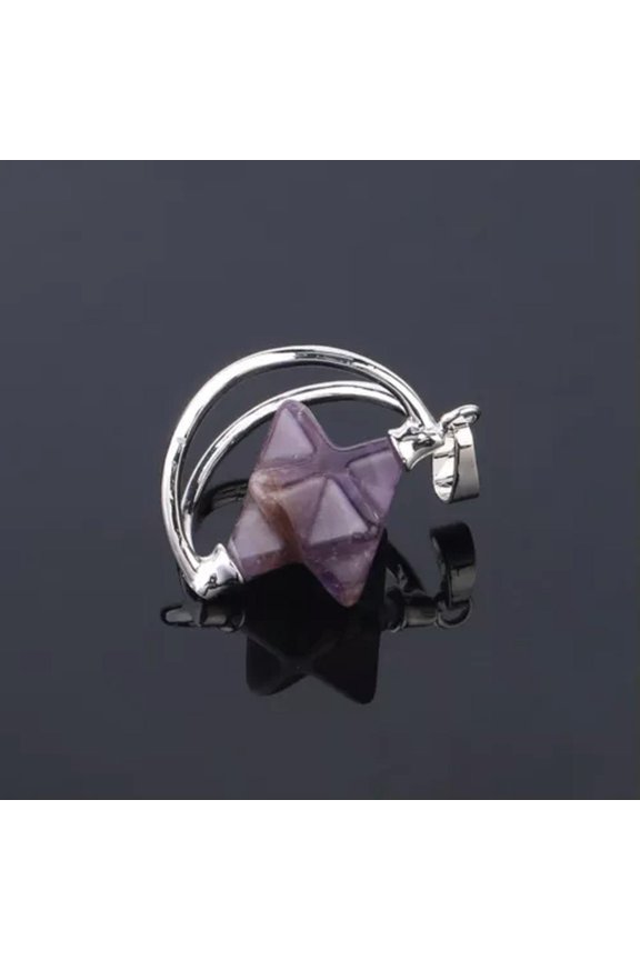 Natural Quartz Stone Pendant Gemstone Merkaba Star 7 Chakra Stone Charm-Amethyst