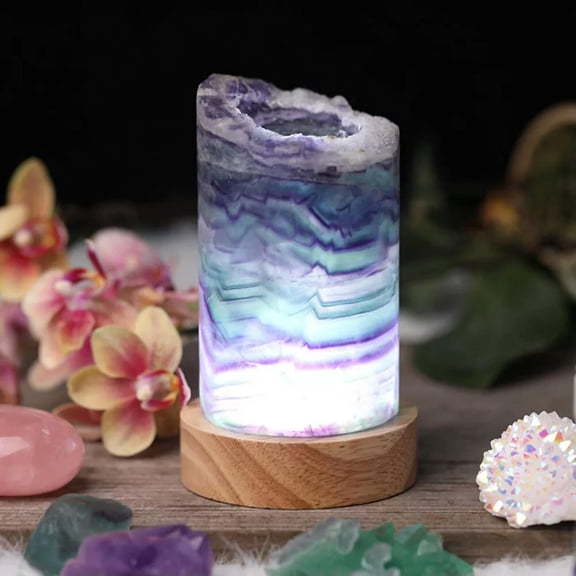 MATROOY Natural Rainbow Fluorite Crystal Lamp Gemstones Decor Gift Healing Night Light