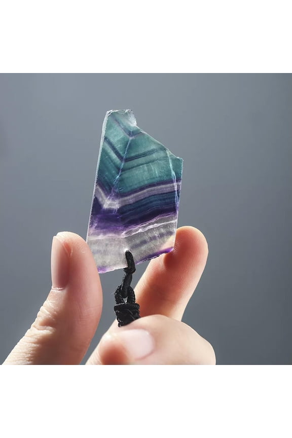 Natural Rainbow Fluorite Slice Crystal Quartz Pendant Necklace Healing Reiki