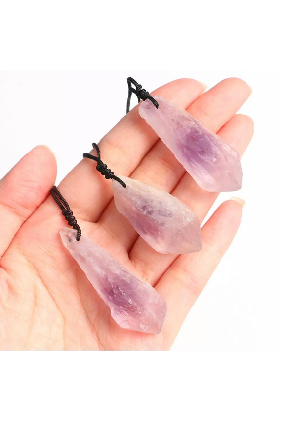 Natural Raw Rough Amethyst Necklace Specimen Therapy Point Quartz Crystal