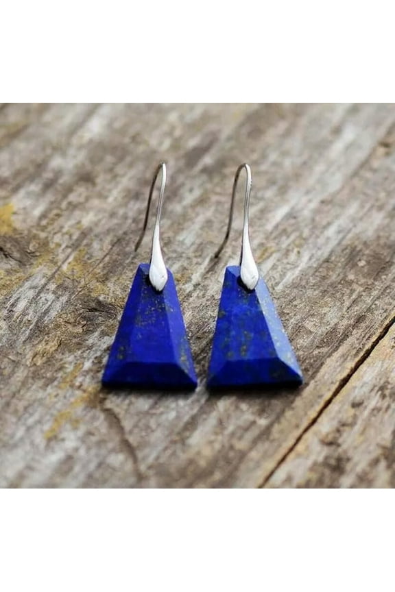 Natural Real Lapis Lazuli Handmade Women Healing Stress Relief Dangle Earrings