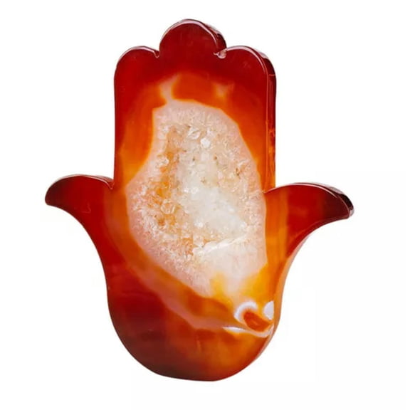 MATROOY Natural Red Agate Geode Crystal Fatima Hand Carved Healing Ornament-11-12CM