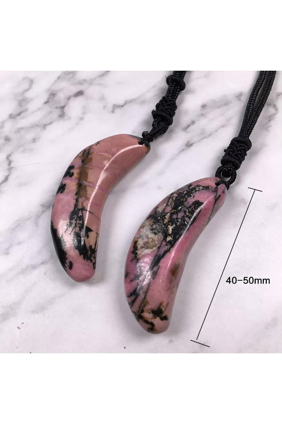 Natural Rhodonite Stone Crystal Quartz Carved Moon Pendant Healing Necklace