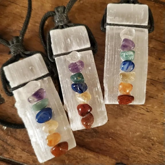 MATROOY Natural Selenite Chakra Crystal Pendant HANDMADE Necklace Reiki CHARGED Heal