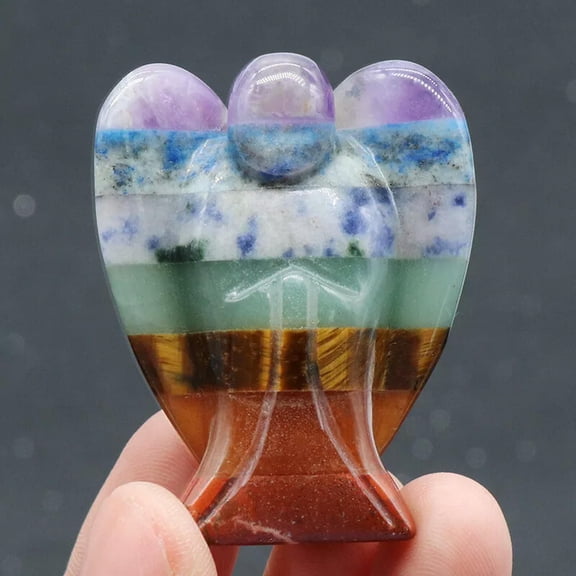 MATROOY Natural Seven Chakra Stone Carving Healing Meditation Angel 42X33mm Ornament