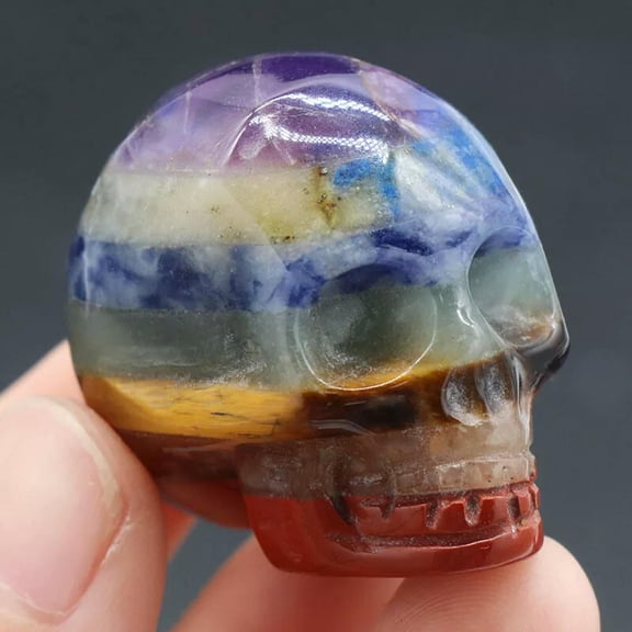MATROOY Natural Seven Chakra Stone Carving Healing Meditation Skull 25-35mm Ornament