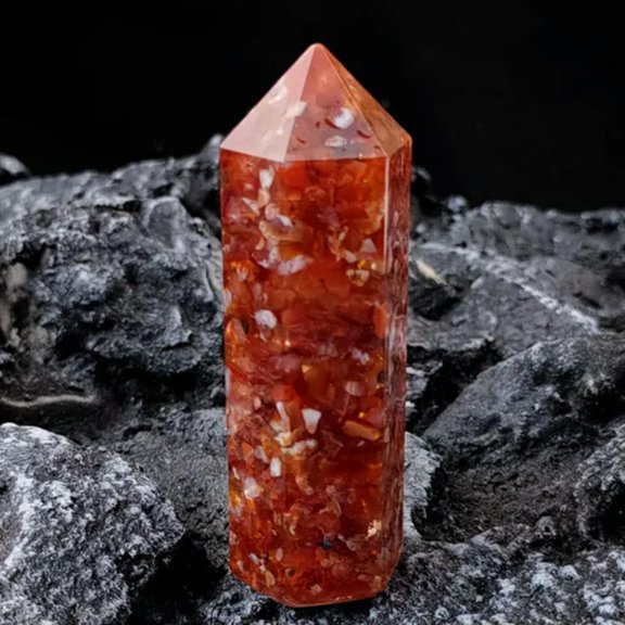 MATROOY Natural Seven Chakras Crystal Hexagonal Column Crystal Point Mineral Ornament-Red agate