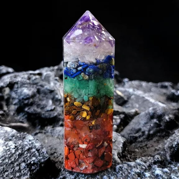 MATROOY Natural Seven Chakras Crystal Hexagonal Column Crystal Point Mineral Ornament-Seven colors
