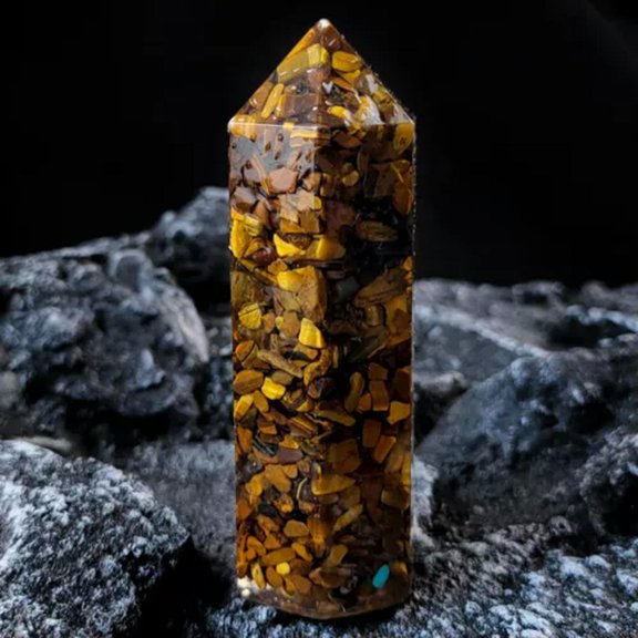 MATROOY Natural Seven Chakras Crystal Hexagonal Column Crystal Point Mineral Ornament-Tiger's Eye Stone
