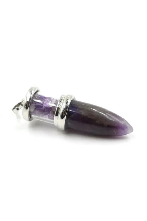 Natural Stone Bullet Pendant Crystal Quartz Bead Energy Reiki Healing Amulet-Amethyst