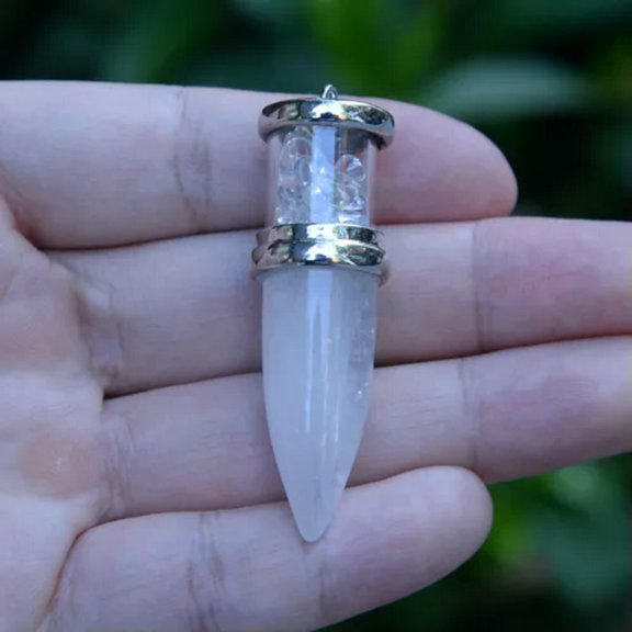 MATROOY Natural Stone Bullet Pendant Crystal Quartz Bead Energy Reiki Healing Amulet-Clear Quartz