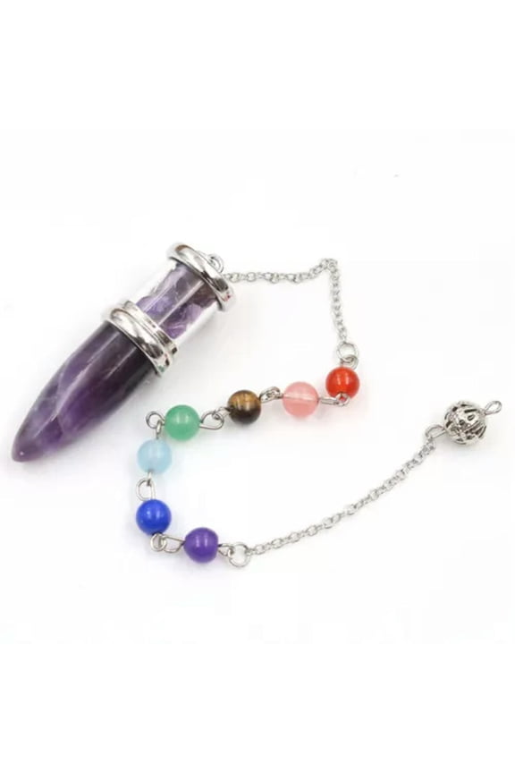 Natural Stone Chakra Pendulum Pendant Energy Power Reiki Healing Amulet-Amethyst