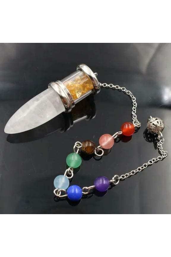 Natural Stone Chakra Pendulum Pendant Energy Power Reiki Healing Amulet-Clear Quartz & Citrine