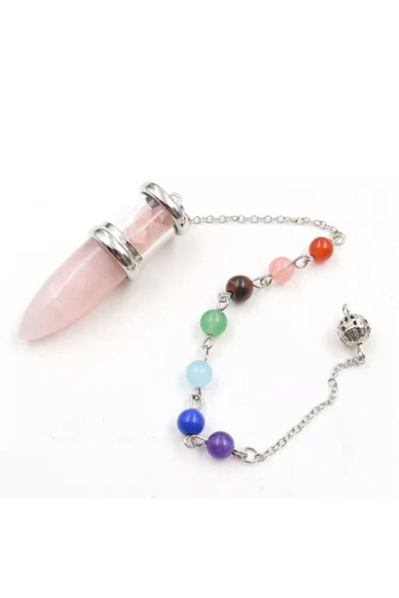 Natural Stone Chakra Pendulum Pendant Energy Power Reiki Healing Amulet-Rose Quartz