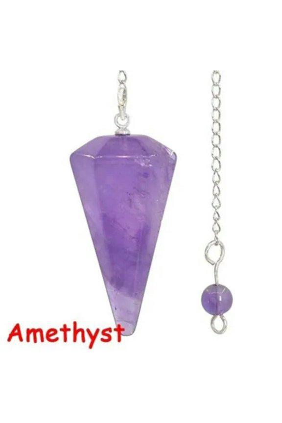 Natural Stone Crystal Pendulum Hexagonal Reiki Chakra Healing Pendant-Amethyst