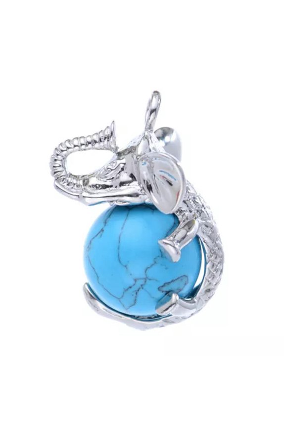 Natural Stone Crystal Sphere Elephant Chakra Pendant Charms Reiki Healing Amulet-Blue Turquoise